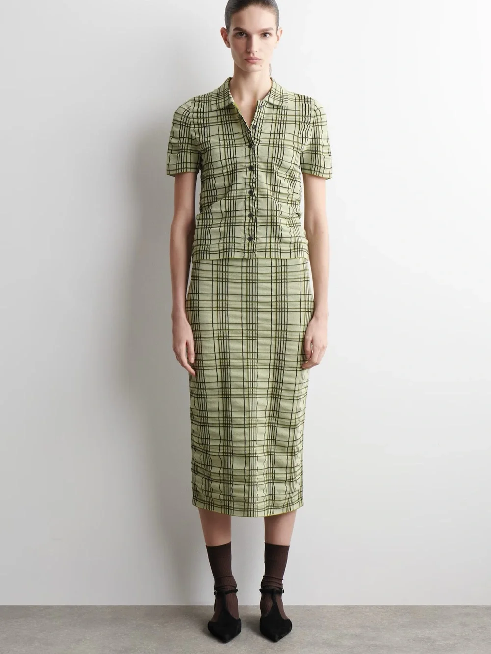 NWT (size small) COS CHECKED COTTON-JACQUARD MIDI SKIRT - Picture 2 of 10